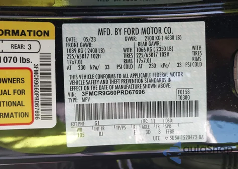 2023 Ford Bronco Sport Heritage z USA, uszkodzony, nr VIN 3FMCR9G60PRD67696